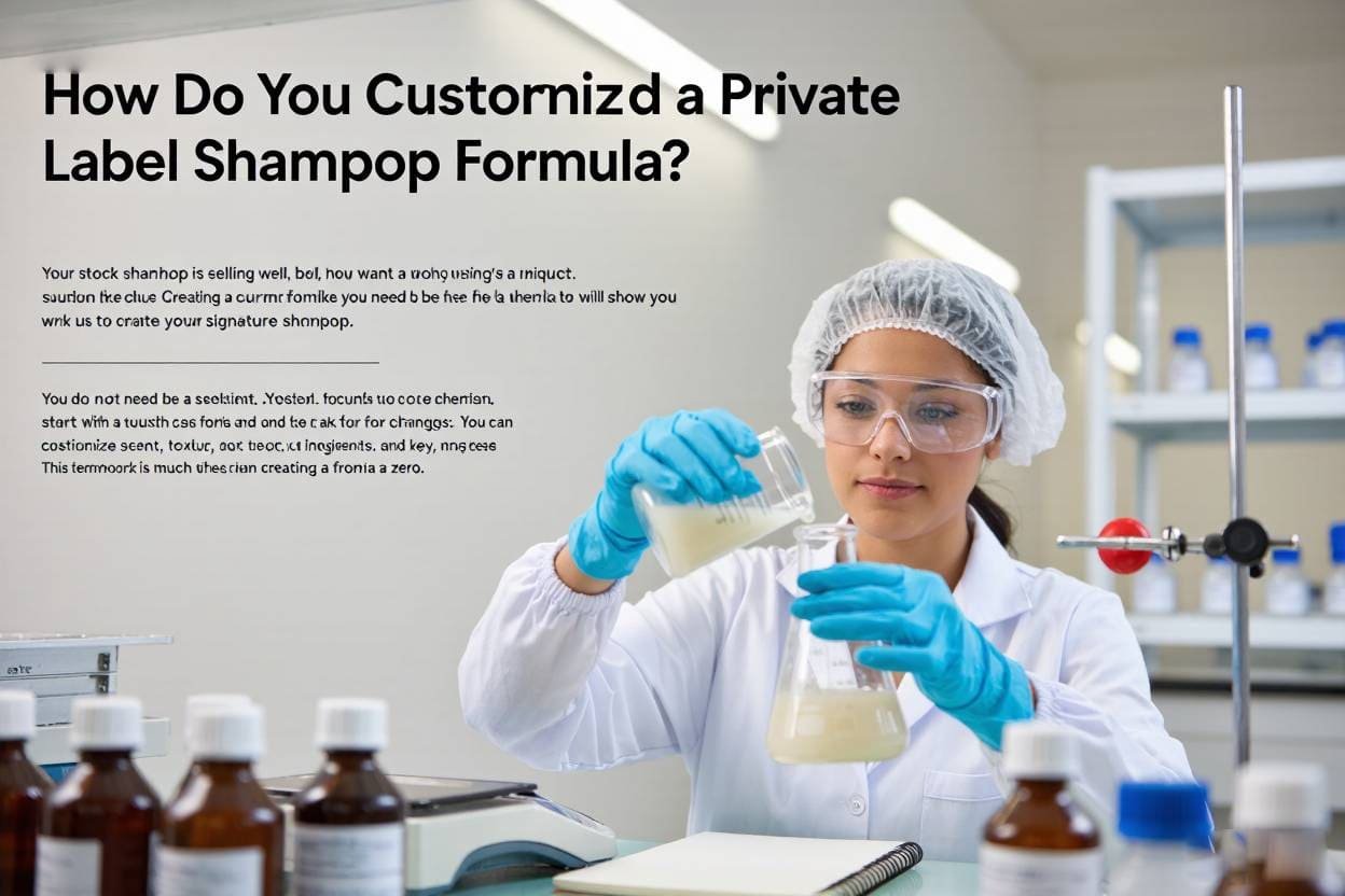 a lab technician mixing a shampoo formula